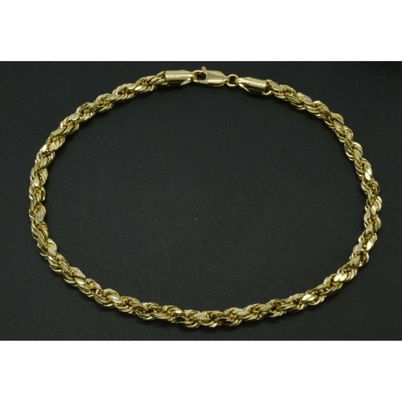 Real 10K Solid Yellow Gold Rope Link Ankle Bracelet 4.3mm 9